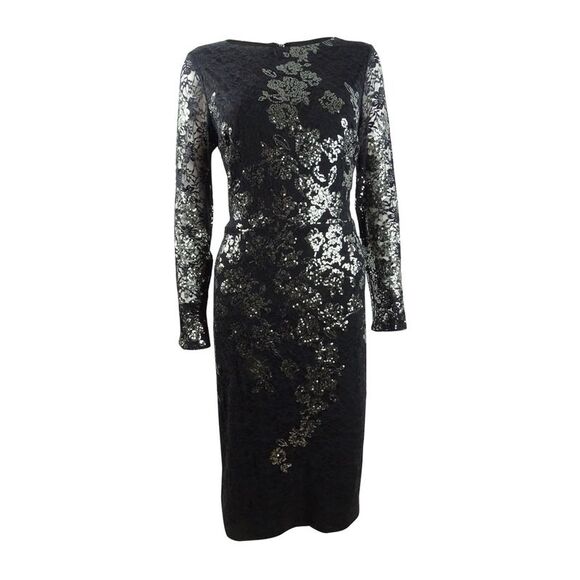 Xscape Women's Sequined Sheath Dress (4, Black/Gunmetal) - Picture 1 of 2